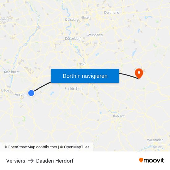 Verviers to Daaden-Herdorf map