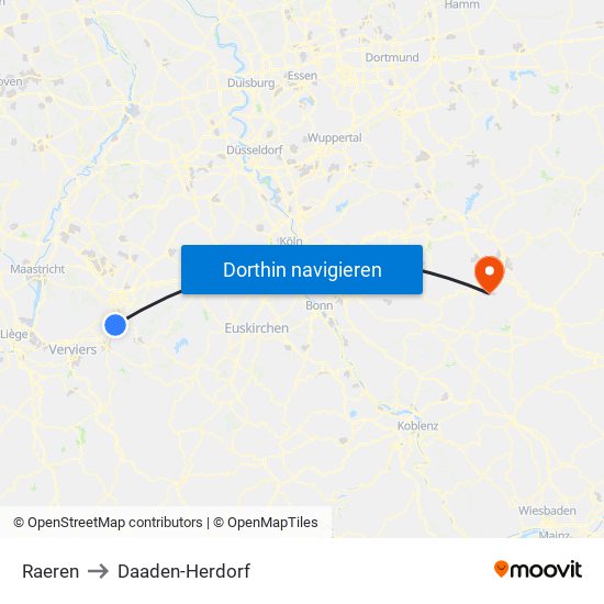 Raeren to Daaden-Herdorf map