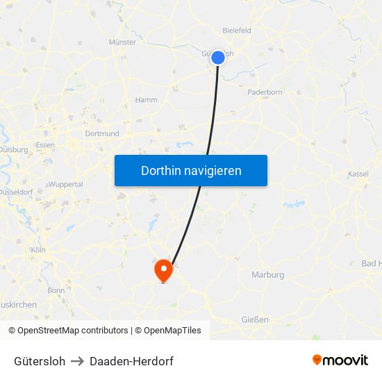 Gütersloh to Daaden-Herdorf map
