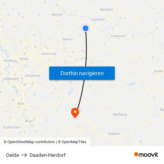 Oelde to Daaden-Herdorf map