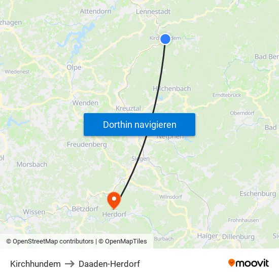 Kirchhundem to Daaden-Herdorf map