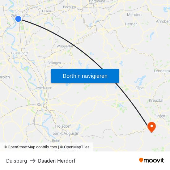 Duisburg to Daaden-Herdorf map