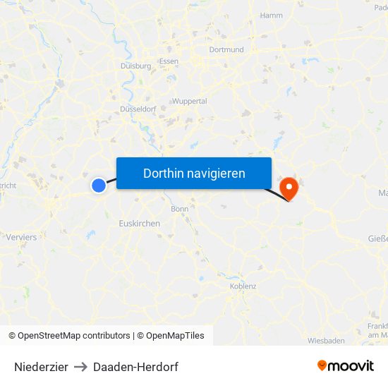 Niederzier to Daaden-Herdorf map