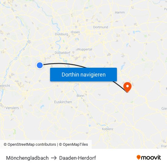 Mönchengladbach to Daaden-Herdorf map