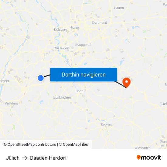 Jülich to Daaden-Herdorf map