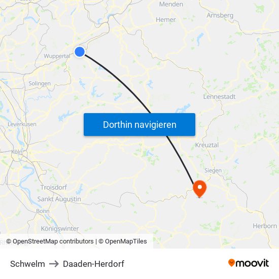 Schwelm to Daaden-Herdorf map