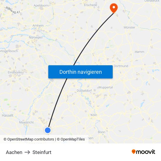 Aachen to Steinfurt map