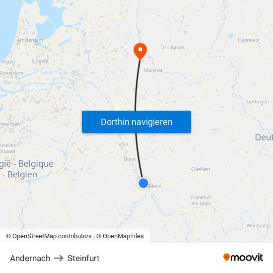 Andernach to Steinfurt map