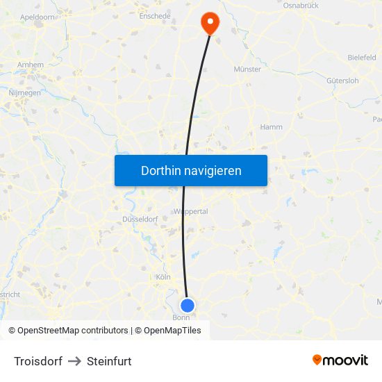 Troisdorf to Steinfurt map