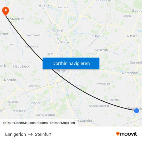 Ennigerloh to Steinfurt map