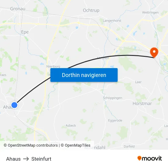 Ahaus to Steinfurt map