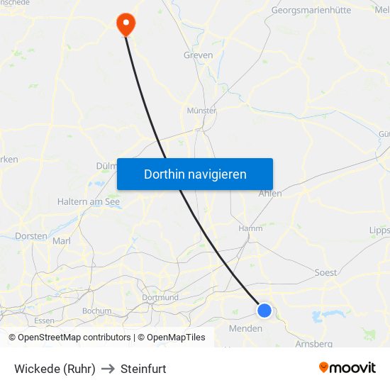 Wickede (Ruhr) to Steinfurt map