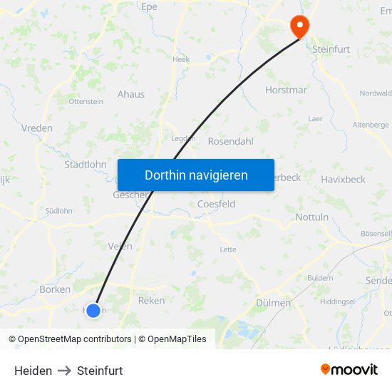 Heiden to Steinfurt map