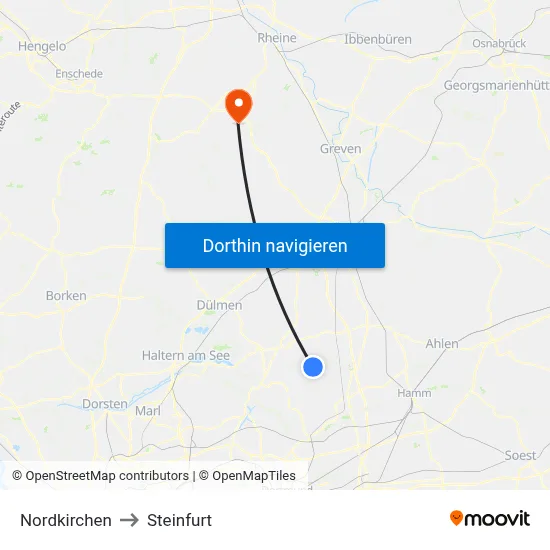 Nordkirchen to Steinfurt map