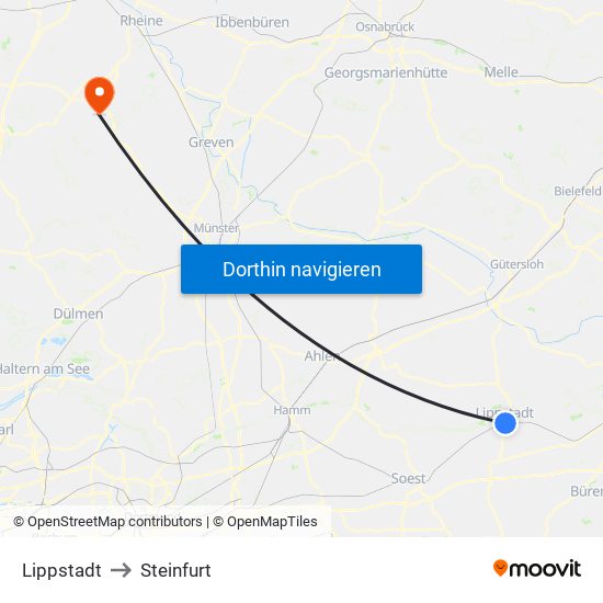 Lippstadt to Steinfurt map