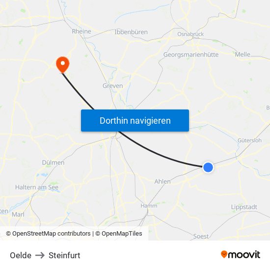Oelde to Steinfurt map