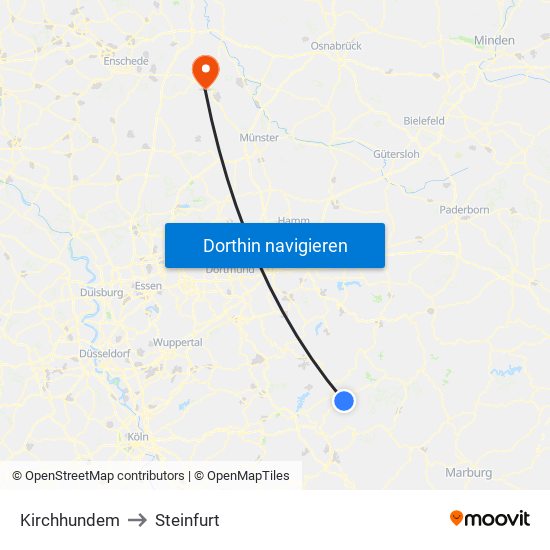 Kirchhundem to Steinfurt map