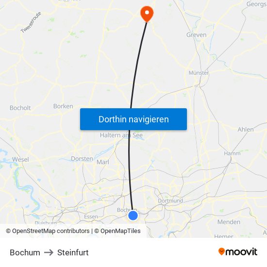 Bochum to Steinfurt map