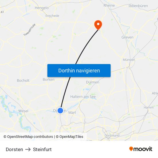 Dorsten to Steinfurt map