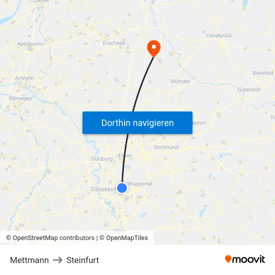 Mettmann to Steinfurt map