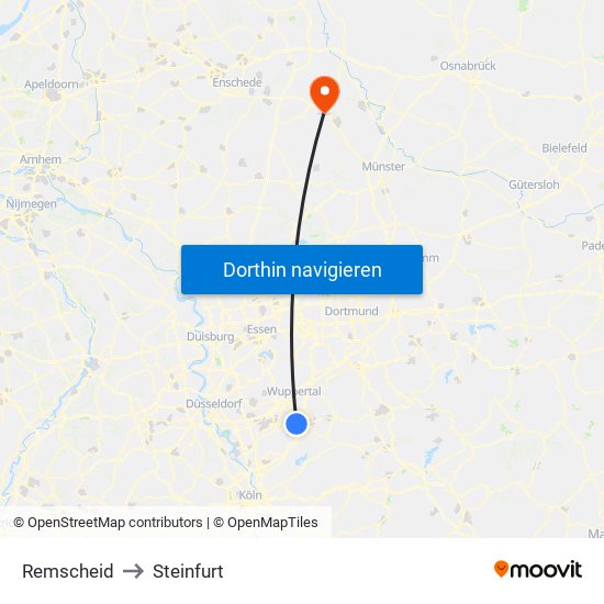 Remscheid to Steinfurt map