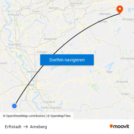 Erftstadt to Arnsberg map