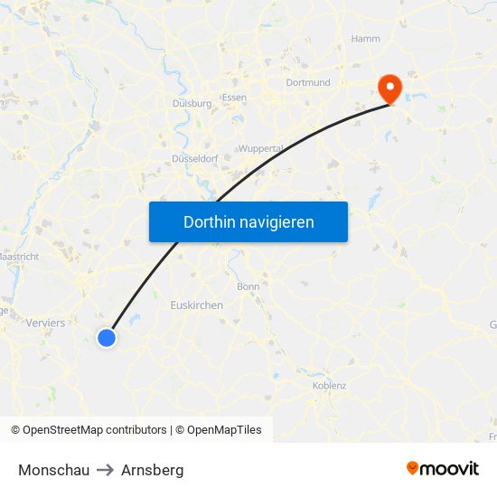 Monschau to Arnsberg map