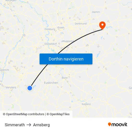 Simmerath to Arnsberg map