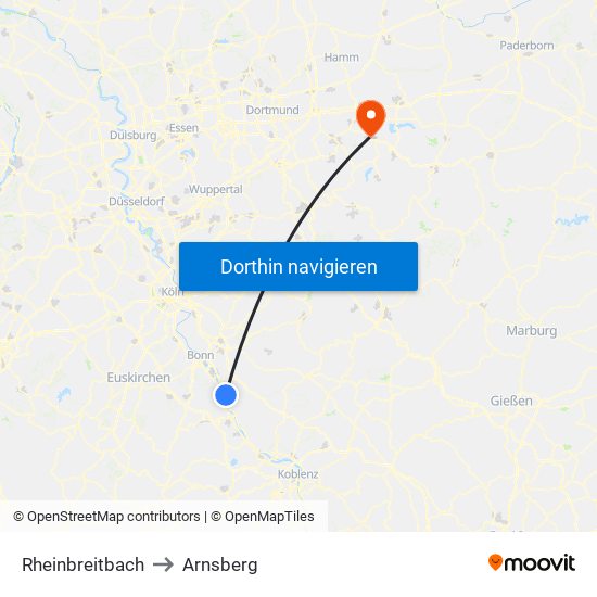 Rheinbreitbach to Arnsberg map