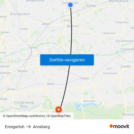 Ennigerloh to Arnsberg map