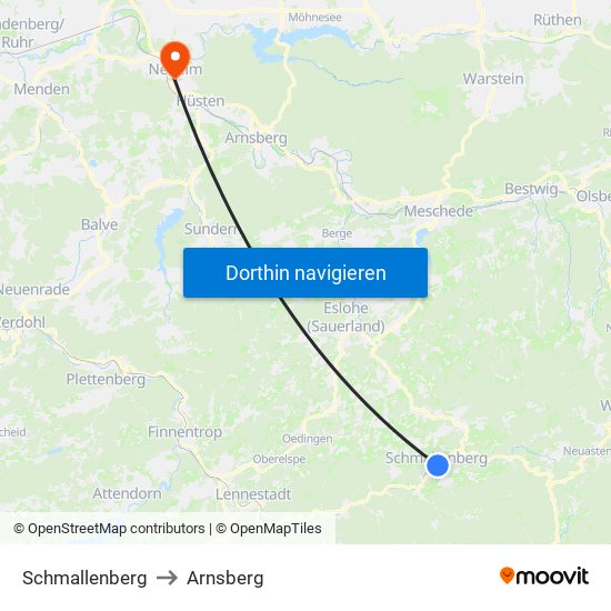 Schmallenberg to Arnsberg map