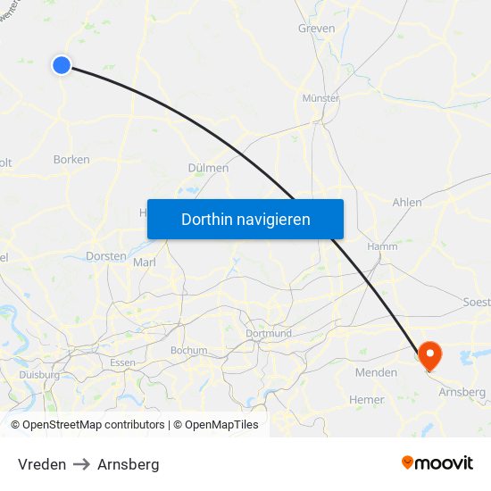 Vreden to Arnsberg map