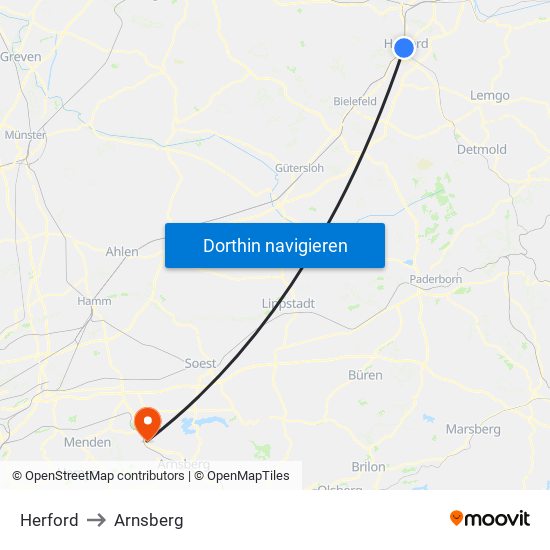 Herford to Arnsberg map