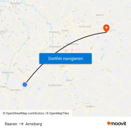 Raeren to Arnsberg map