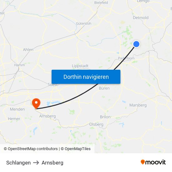 Schlangen to Arnsberg map