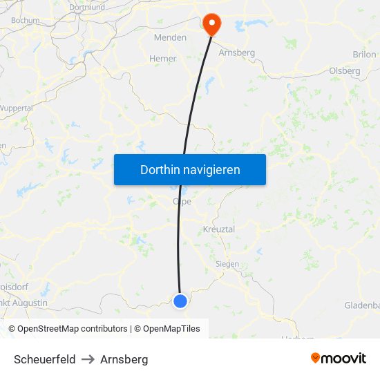 Scheuerfeld to Arnsberg map