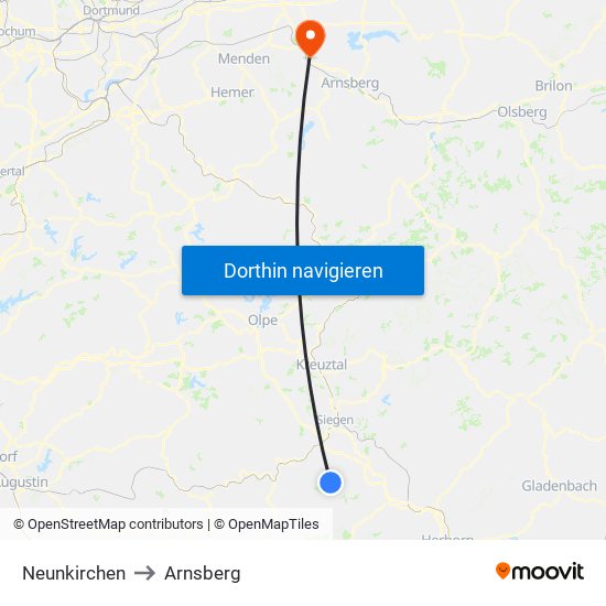 Neunkirchen to Arnsberg map