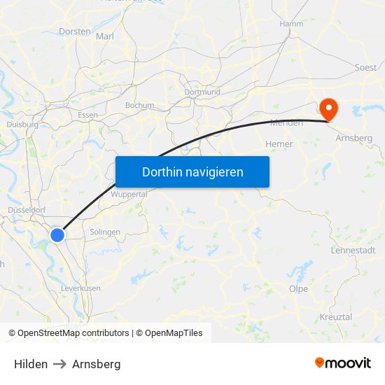 Hilden to Arnsberg map