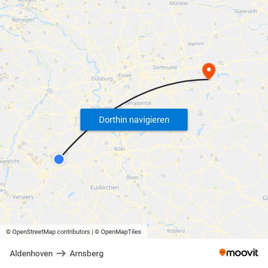 Aldenhoven to Arnsberg map