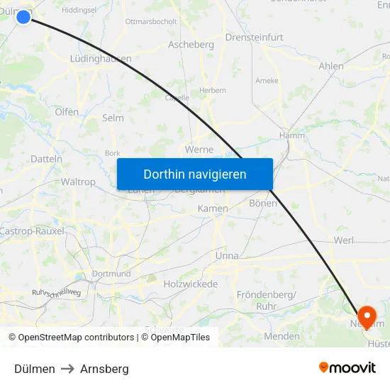 Dülmen to Arnsberg map