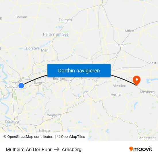Mülheim An Der Ruhr to Arnsberg map