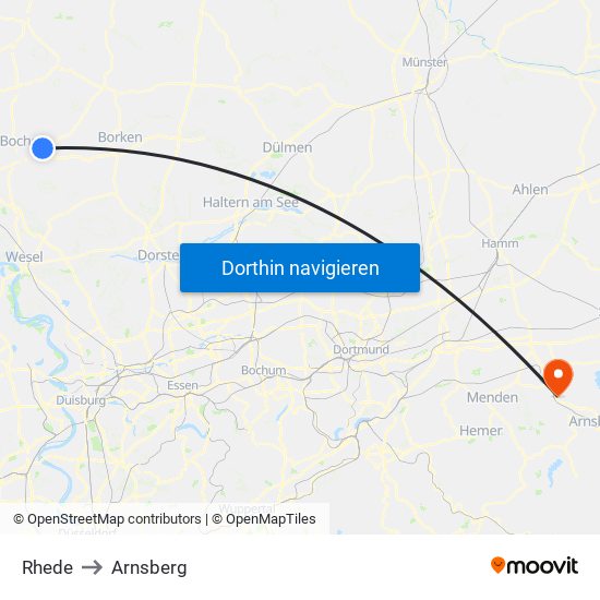 Rhede to Arnsberg map