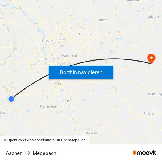 Aachen to Medebach map