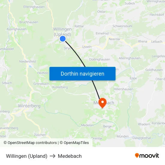 Willingen (Upland) to Medebach map