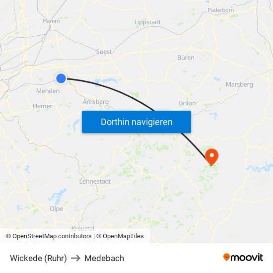 Wickede (Ruhr) to Medebach map