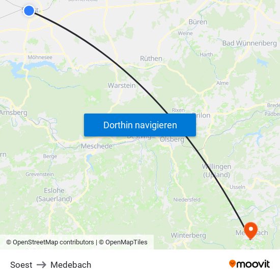 Soest to Medebach map