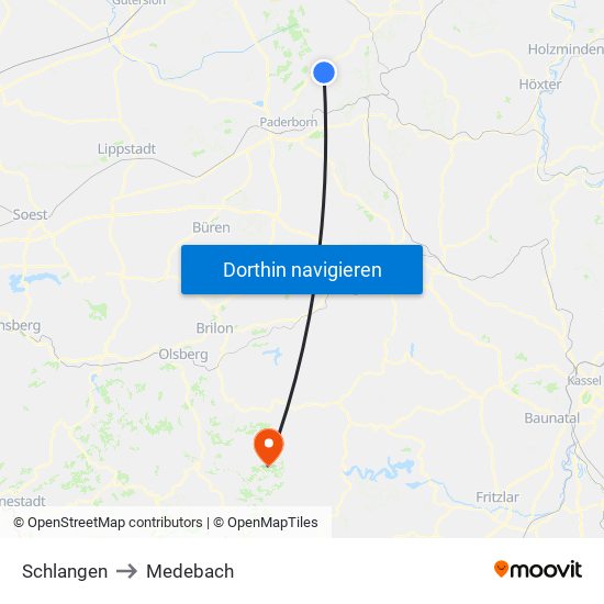 Schlangen to Medebach map