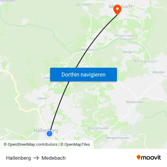 Hallenberg to Medebach map