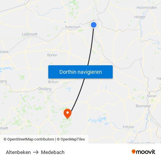 Altenbeken to Medebach map