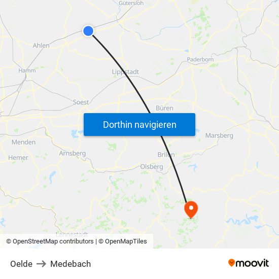 Oelde to Medebach map